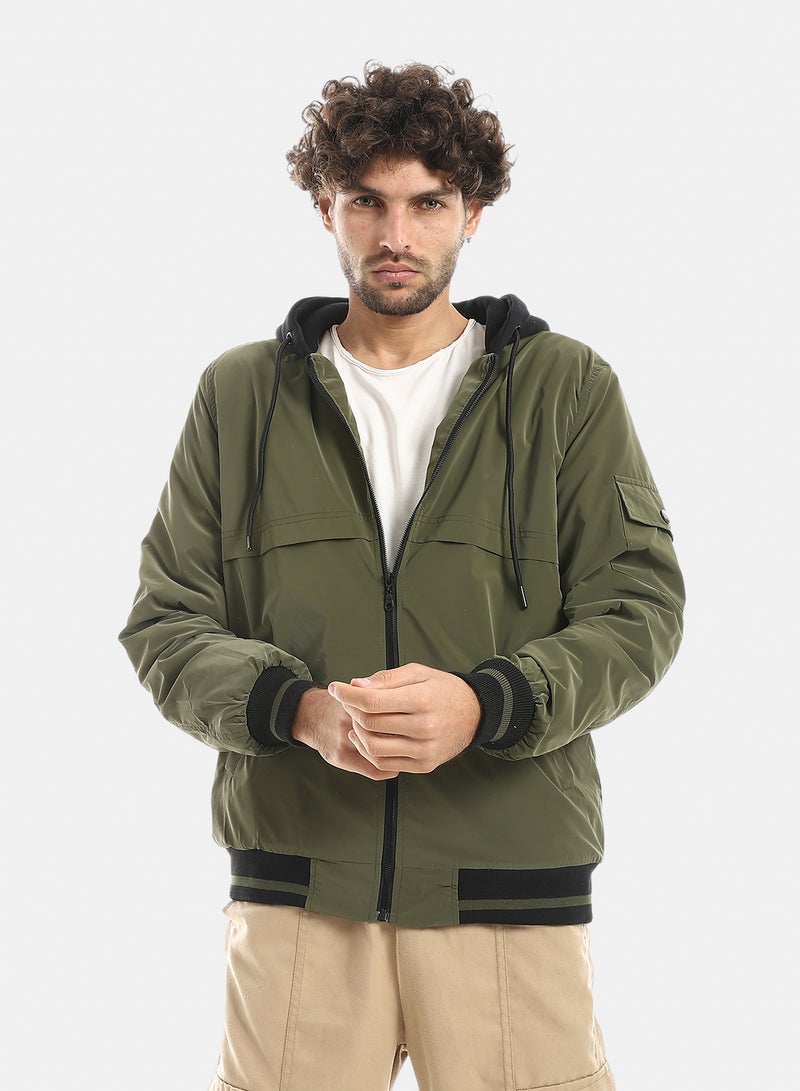 Andora Casual Hooded Jacket_Olive - Image 1